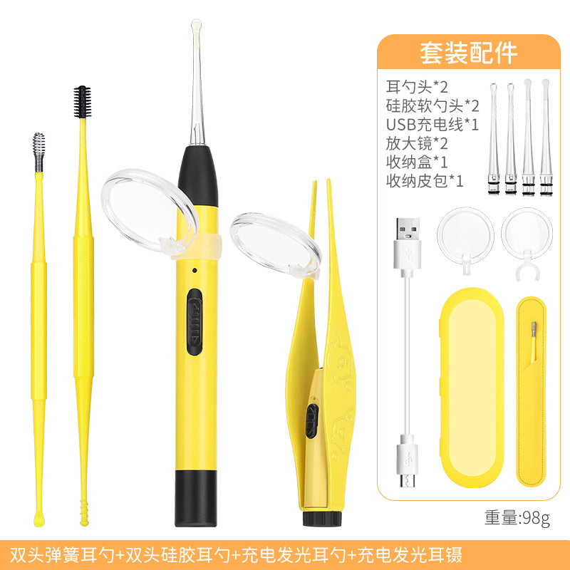 Children's luminous ear scoop suit ear scoop ear scoop baby with lamp ear tweezers booger clip rechargeable battery soft head