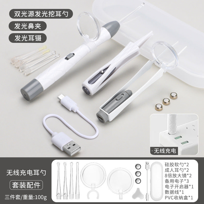 Children's luminous ear scoop suit ear scoop ear scoop baby with lamp ear tweezers booger clip rechargeable battery soft head