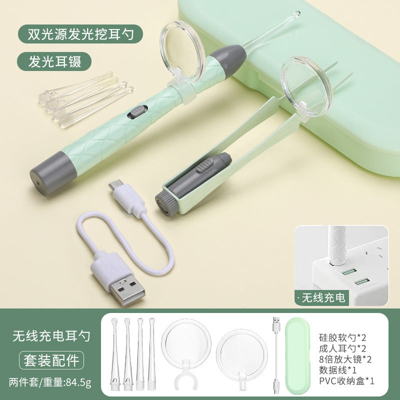Children's luminous ear scoop suit ear scoop ear scoop baby with lamp ear tweezers booger clip rechargeable battery soft head