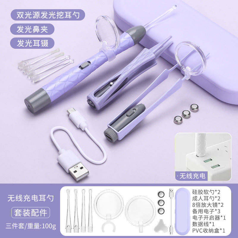 Children's luminous ear scoop suit ear scoop ear scoop baby with lamp ear tweezers booger clip rechargeable battery soft head