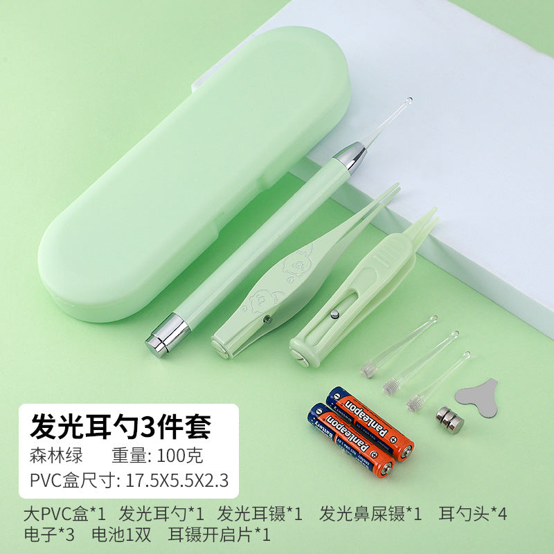Children's luminous ear scoop suit ear scoop ear scoop baby with lamp ear tweezers booger clip rechargeable battery soft head