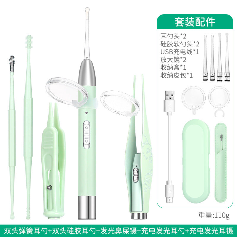 Children's luminous ear scoop suit ear scoop ear scoop baby with lamp ear tweezers booger clip rechargeable battery soft head